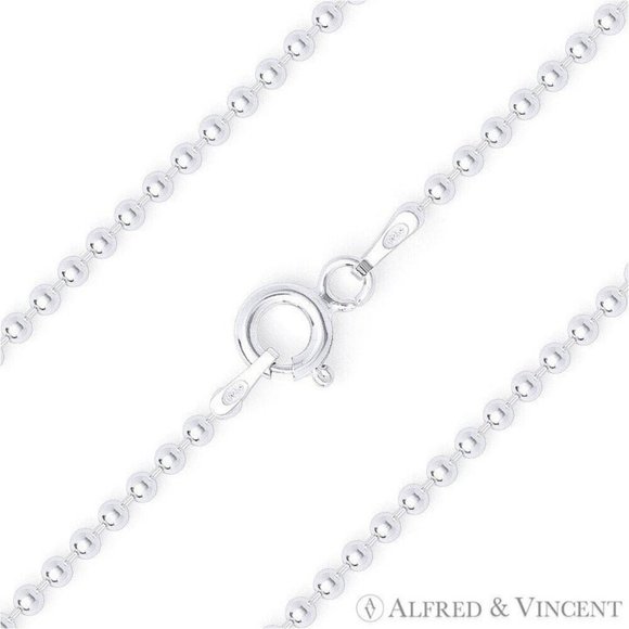Polished Ball Bead Link Italian Chain Anklet in .925 Sterling Silver - Size 10 - Picture 1 of 1